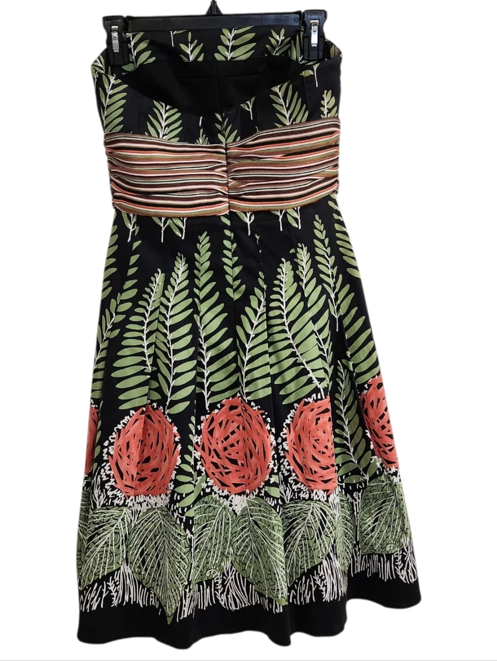 Kay Unger New York Strapless Dress Sz 4 Pleated Black Floral Tropical Print